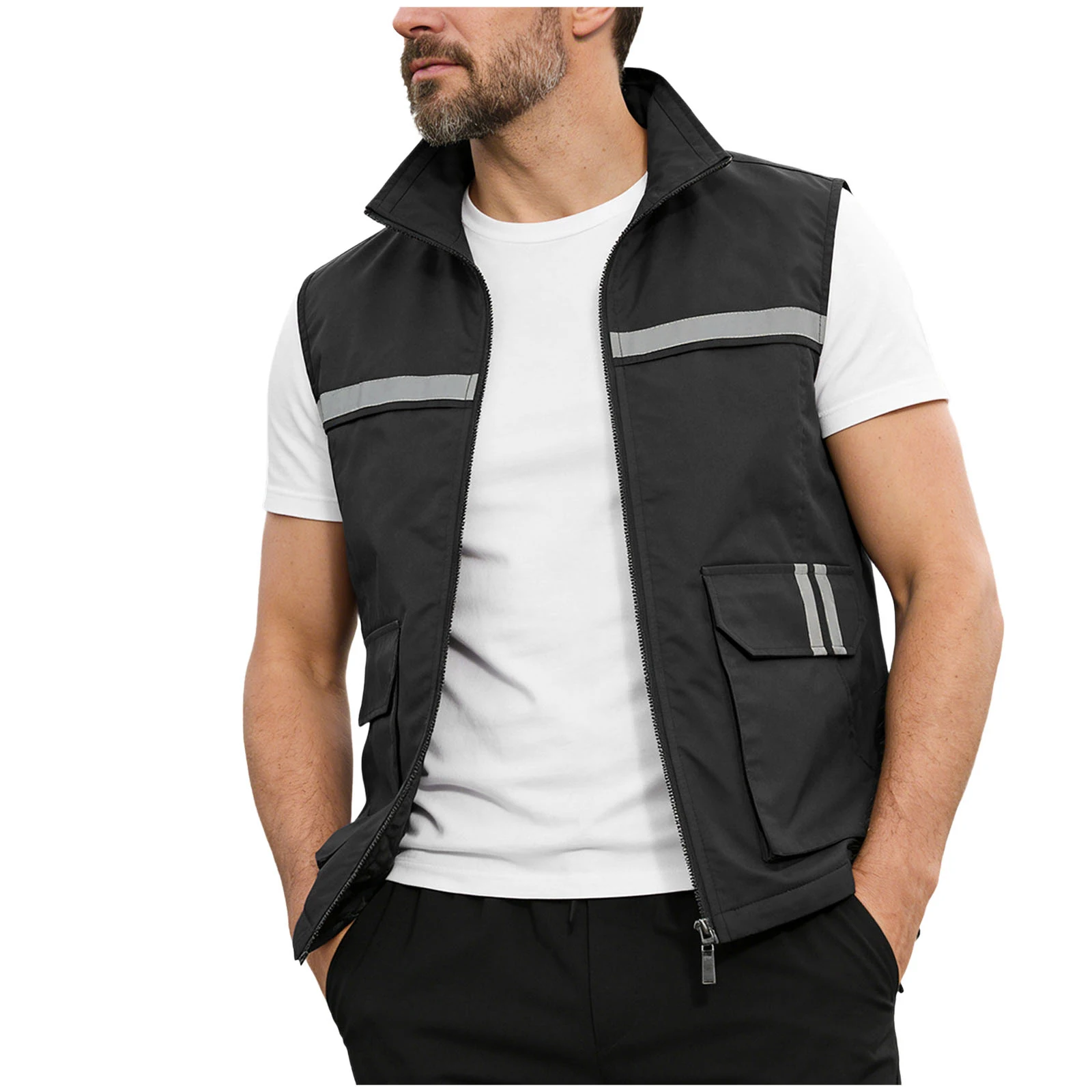 5XL 레인 기어 남성용 캠핑 낚시 조끼 여러 포켓 여행 레저 작업 조끼 롱 퍼프 코트 남성용