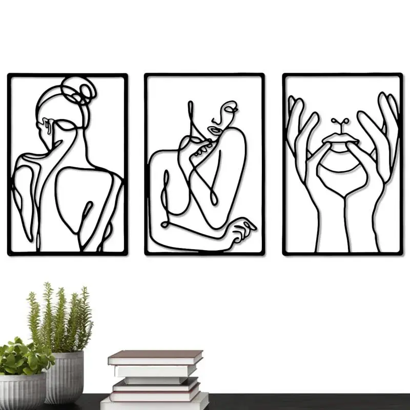 Metal-Wall-Female-Line-Art-3-Pieces-Metal-Minimalist-Abstract-Woman ...