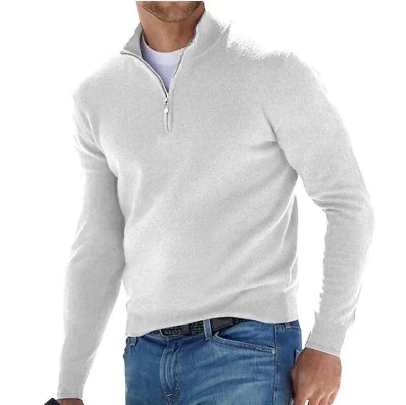 2024 Spring and Autumn New Men's Half Zipper V-neck Knitwear Men's Casual Pullover Sweater Polo 2