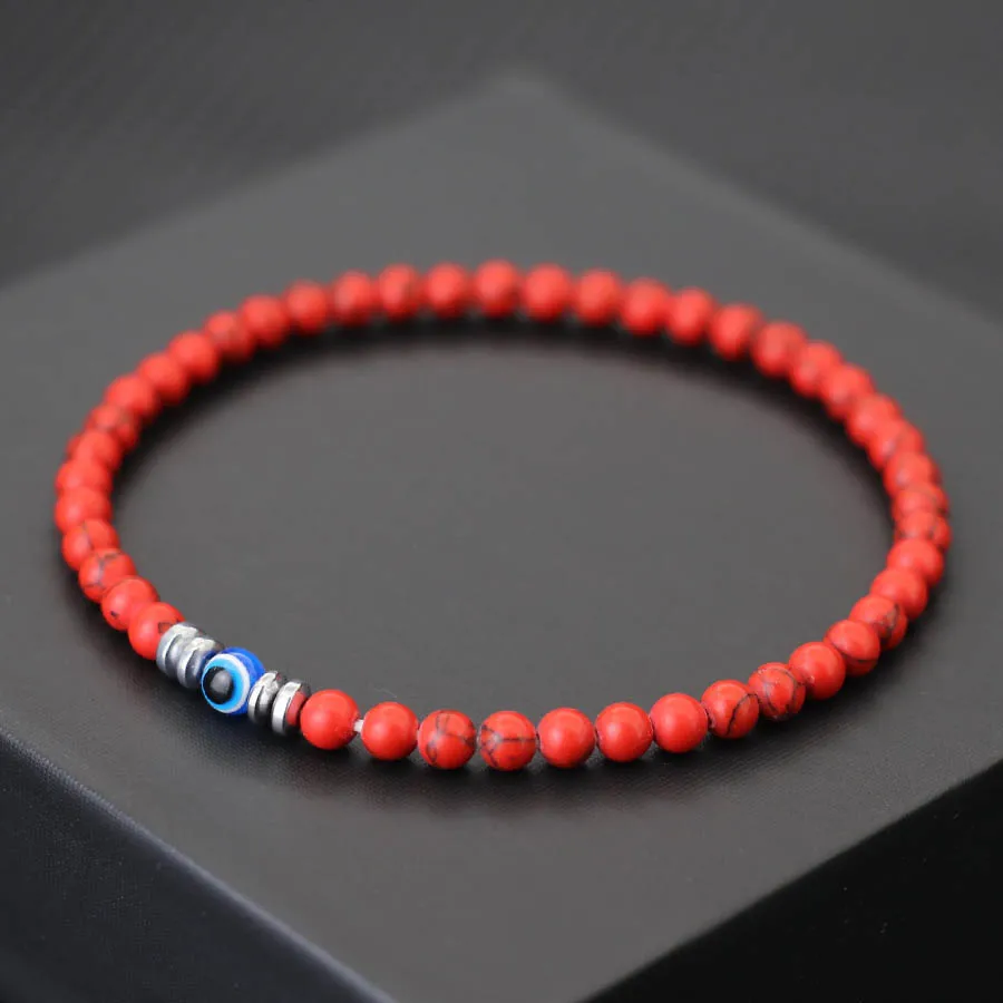 Men Natural Howlite Tiger Eyes Stone Rice Beads Bracelet