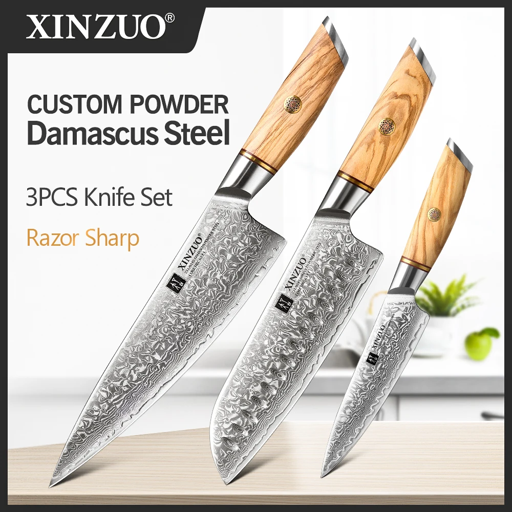 SHAN ZU 3pcs Damascus Kitchen Knife Set,chef santoku paring knives Ultra  Sharp High Carbon Stainless Steel with Ergonomic Handle - AliExpress