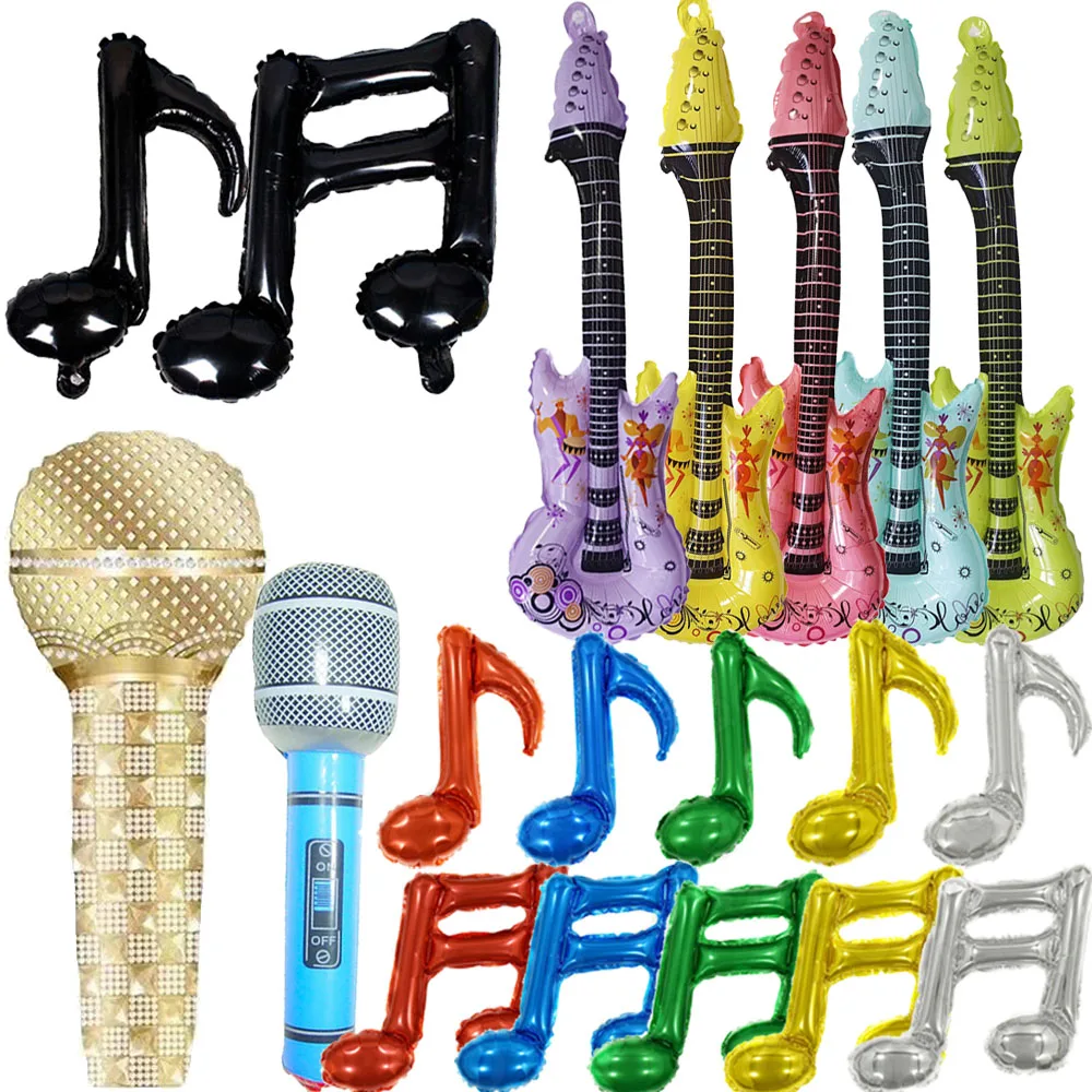 5 stücke Musik Note Ballon Mikrofon Gitarre Folie Ballon Musik Thema Party 80er 90er Jahre Thema Disco Party geburtstag Party Decor Liefert