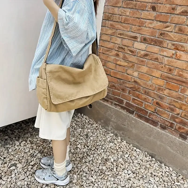 HISUELY 2024 New Arrive Women's Messenger Bag Vintage Handbag Canvas Teenager Shoulder Tote Bags Casual Crossbody Handbags