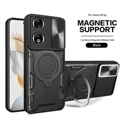 Enhanced Armor Magnetic Shockproof Case with Ring Holder Stand for Honor and Nova Series Smartphones (Black)