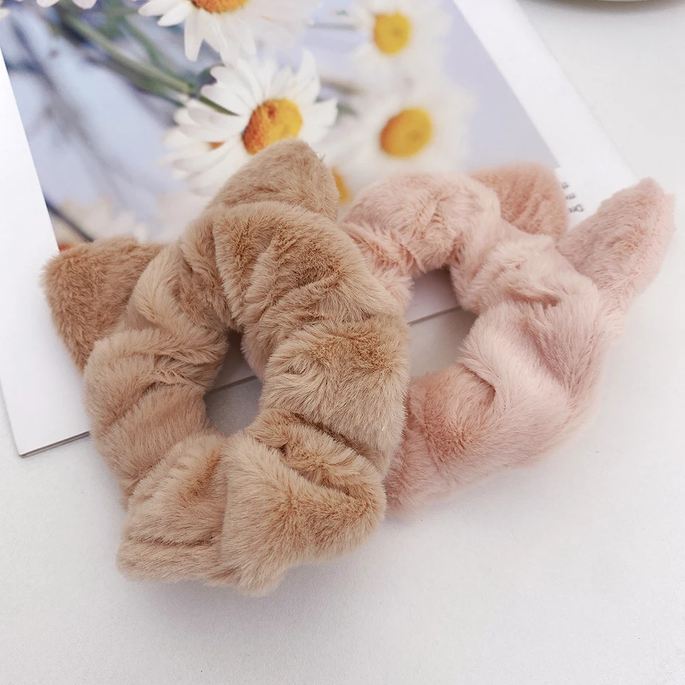 Flauschigen Tuch Große Haar Krawatten Frauen Pferdeschwanz Halter Katze Ohr Haar Hoop Gummi Elastische Kopf Seil Scrunchies Mädchen Haar Accessoires – Detail 5