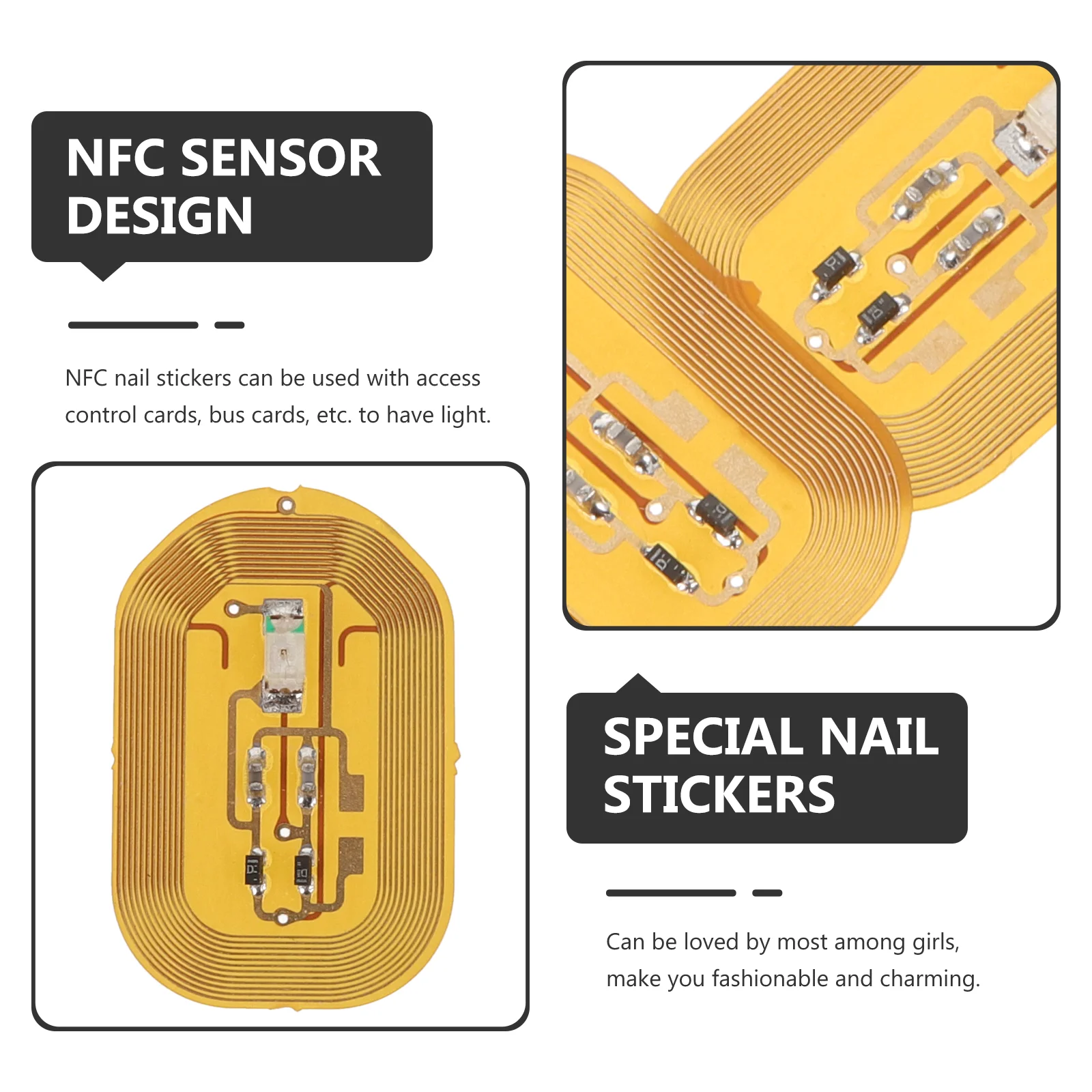 5 Pcs Nail Stickers NFC Chip Glowing Decals Red Color Sensor LED Light Manicure Supplies Easy Application Women