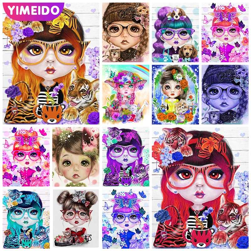 YIMEID AB Diamond Painting Colorful Girl 5D DIY Full Round/Square Embroidery Cartoon Cross Stitch Mosaic Needlework Art |