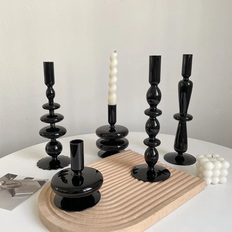 

Black Candle Holder Home Decor Candlesticks Living Room Modern Decoration Glass Vase Bookshelf Decor Candle Stick Holder