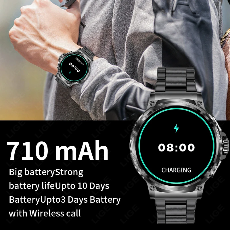 LIGE 710MAH Large Battery Smart Watch Men Outdoor Sports Fitness Bluetooth Call Bracelet Heart Rate Tracker 2025 Smartwatch Gift
