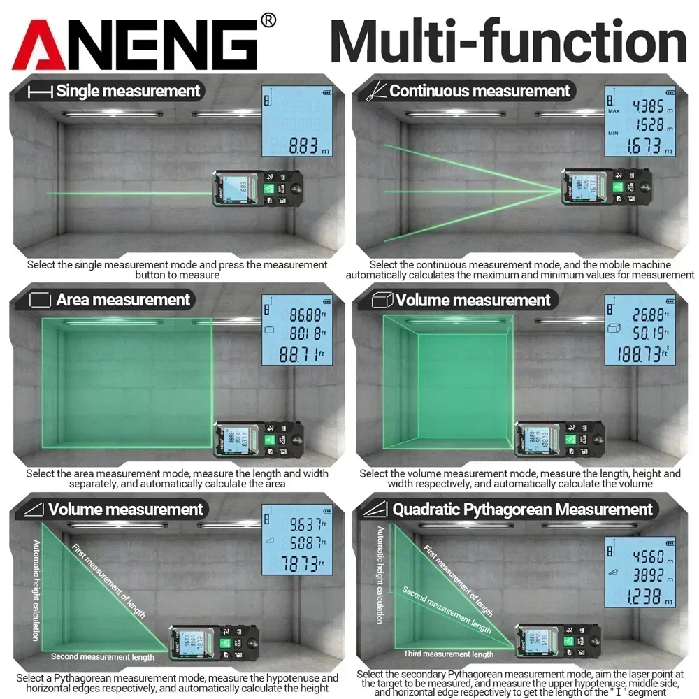 Laser Tape Measure ANENG G120 Laser Distance Meter 40M/70M/100M/120M Rangefinder Electronic Ruler Useful Measurement Tool