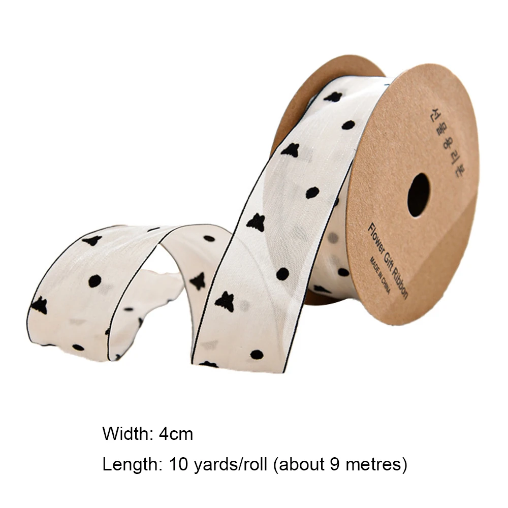 Transparent Ribbon Flowers Bow Heart Print Chiffon Organza Ribbon 4cm 10Yards/Roll For DIY Hair Bows Sewing Gift Packaging