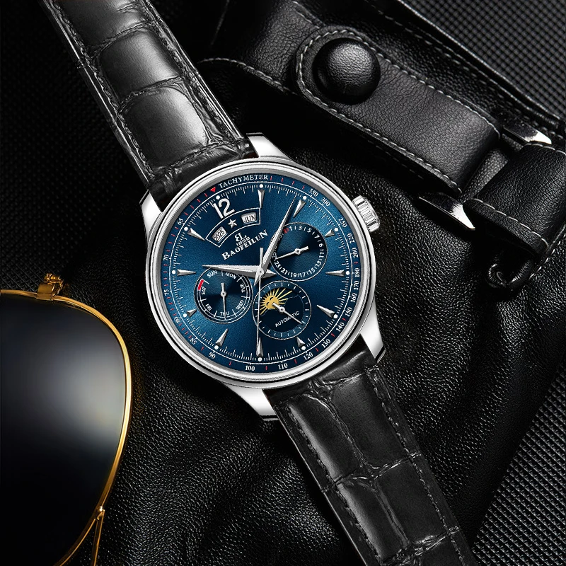 Orologio da Uomo di Lusso Mark Fairwhale, Cinturino in Gomma, Vetro Zaffiro, Cronografo Sportivo Automatico