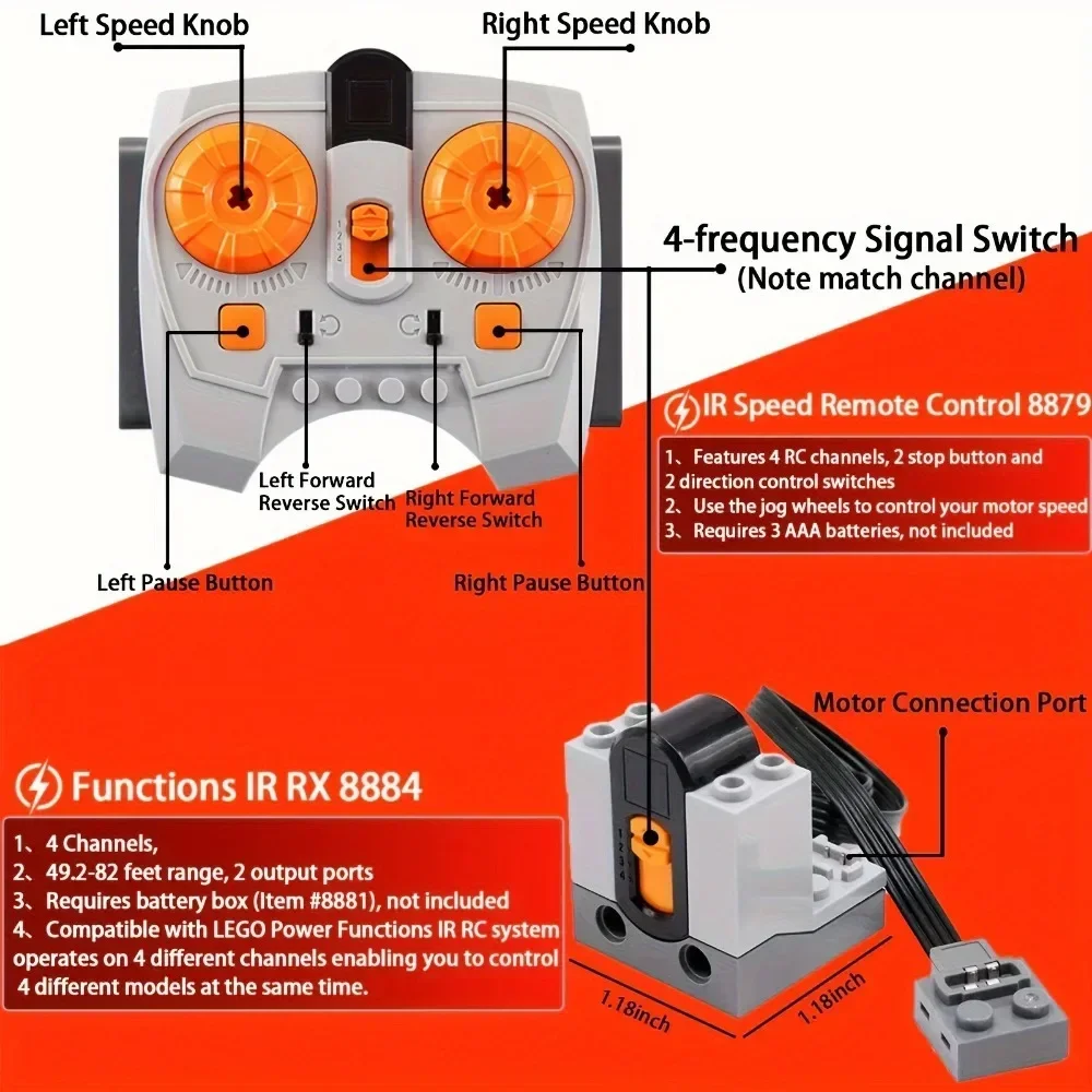 MOC Technische Teile Power Functions Servomotor Fernbedienung Batteriebox Schalter Lichtset IR-Geschwindigkeits-Fernbedienung Empfänger Spielzeug – Detail 4