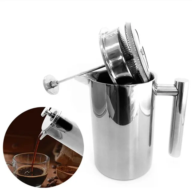 French Press Coffee Tea Maker,Stainless Steel Teapot,Double Layer French Press Mug, Espresso Coffee Machine, 1000ml 800ml 350ml