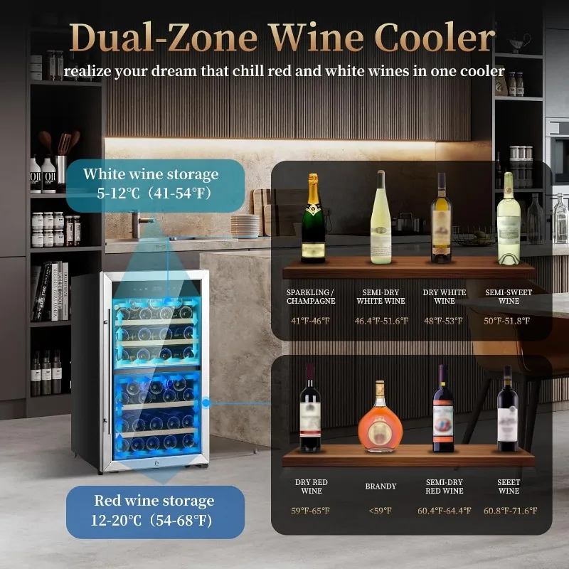 Wine Refrigerators,52-bottle Wine Fridge Cooler Freestanding Wine Refrigerator,(Bordeaux 750ml) Dual Zone Compressor Wine 3