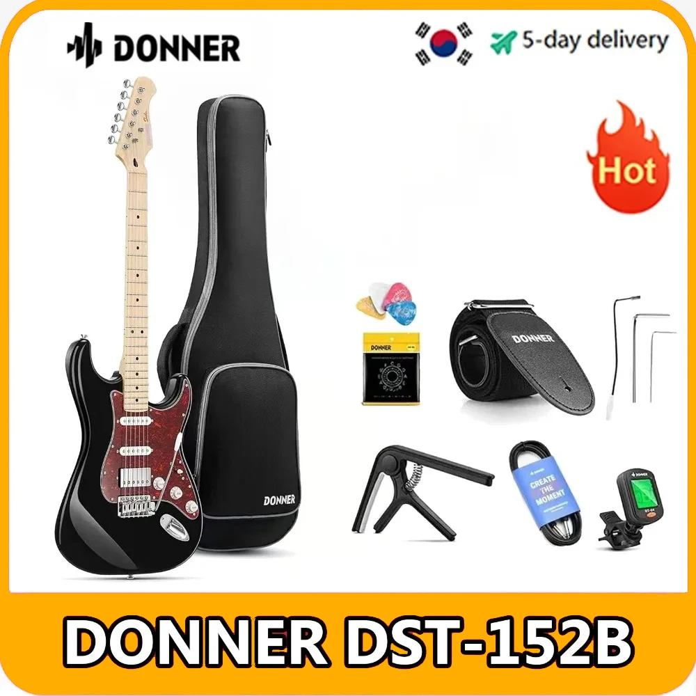 

Donner, DST-152B 39" Electric Guitar Kit HSS Pickup Coil Split with Amp, Bag, Accessories, Black Solid Body Guitarra Electrica
