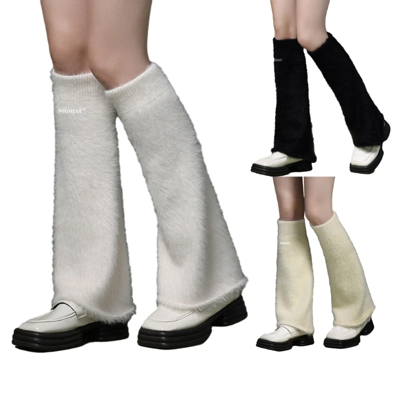 

Leg Warmers Women Girls Japanese Lolitas Leg Warmer Fuzzy Knit Long Socks P8DB