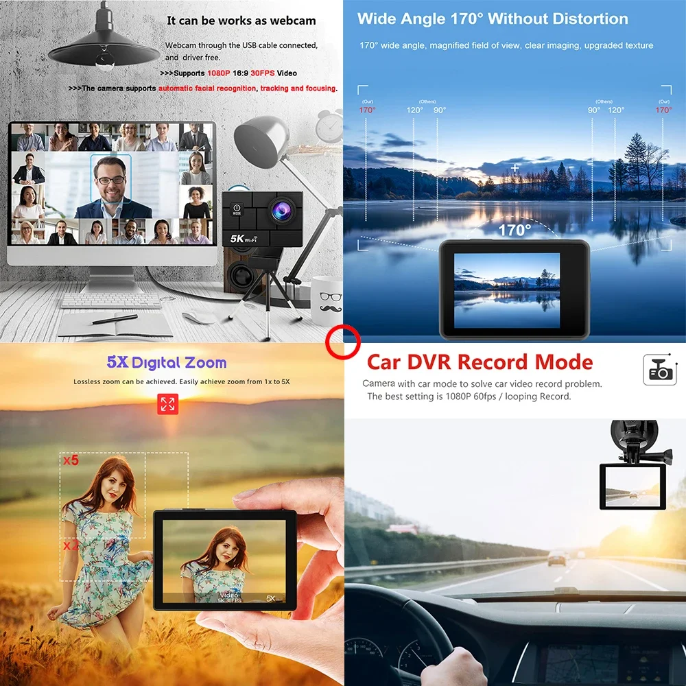 【３カメラドライブレコーダー】FULL HD4.0インチ画面170度広角撮影 ウルトラHD 5K 4K60fps 50MPアクションカメラ M44 Wi-Fi 5倍ズーム 170°手ブレ補正 30m防水 スポーツカメラ  ソニー386魚眼レンズ搭載 - AliExpress