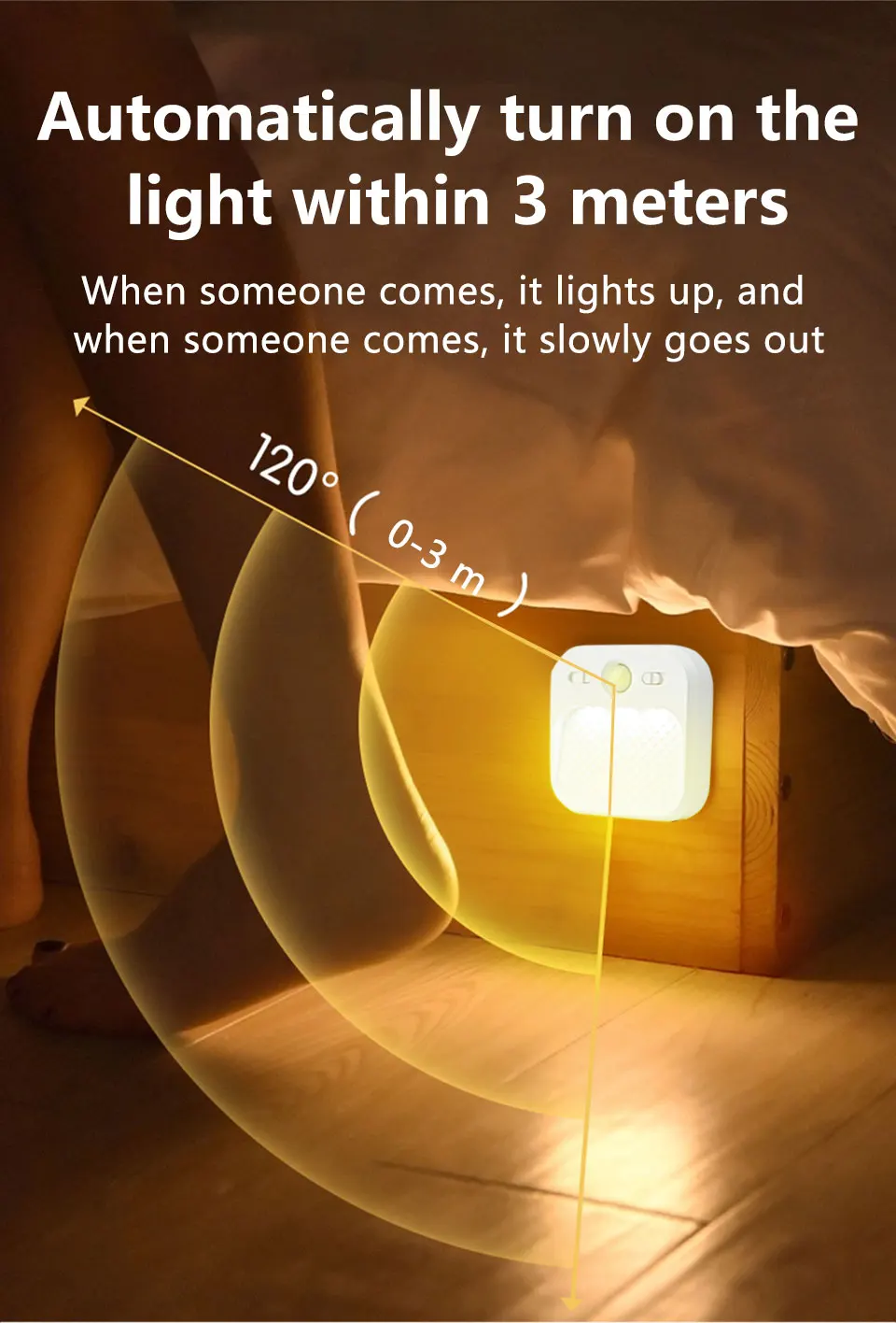 Description Picture 6 of itemRechargeable Led Night Light with Motion Sensor Human Induction Wireless 3 Colors Square White Portable Lamp for Hallway Stairs