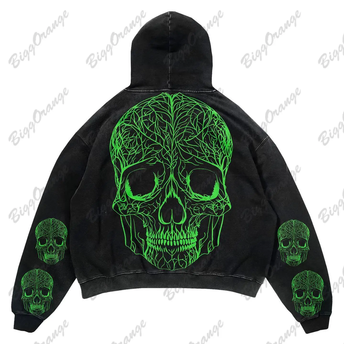 Diablo style horror element high-quality hoodie skull skeleton printed hoodie high street punk style hoodie men's and women'stop