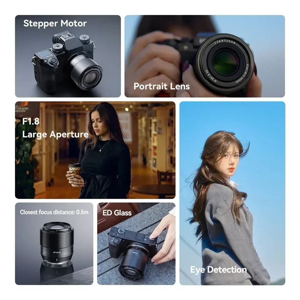 TTArtisan AF 56mm F1.8 대구경 카메라 렌즈 ( E, 후지필름 XF, 니콘 Z 마운트, zve10, a7rIII 용) 인물 사진 촬영에 적합