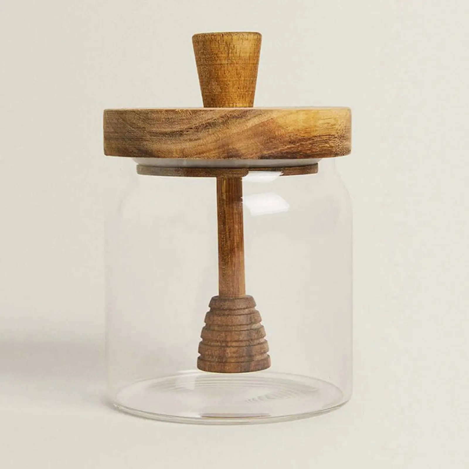 

Прозрачная стеклянная посуда для хранения меда с крышками и деревянным кувшином