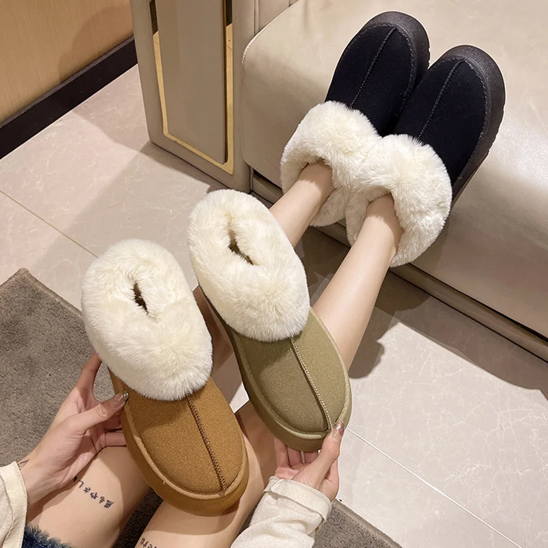 

Ботинки на плоской подошве, зимняя обувь для женщин, плюшевые, с круглым носком, австралийские женские ботинки на среднем резиновом меху, для снежной Лолиты, прочные, без шнуровки, 2023