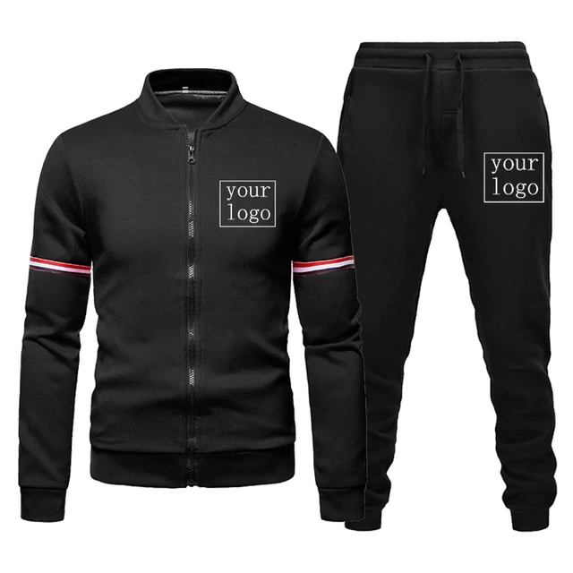 Premium Custom Men's 2-Piece Suit Set: Stylish Jacket & Pants with Zipper Coat | DIY Logo Print | Trendy Tracksuit for Outdoor Sports & Casual Fashion