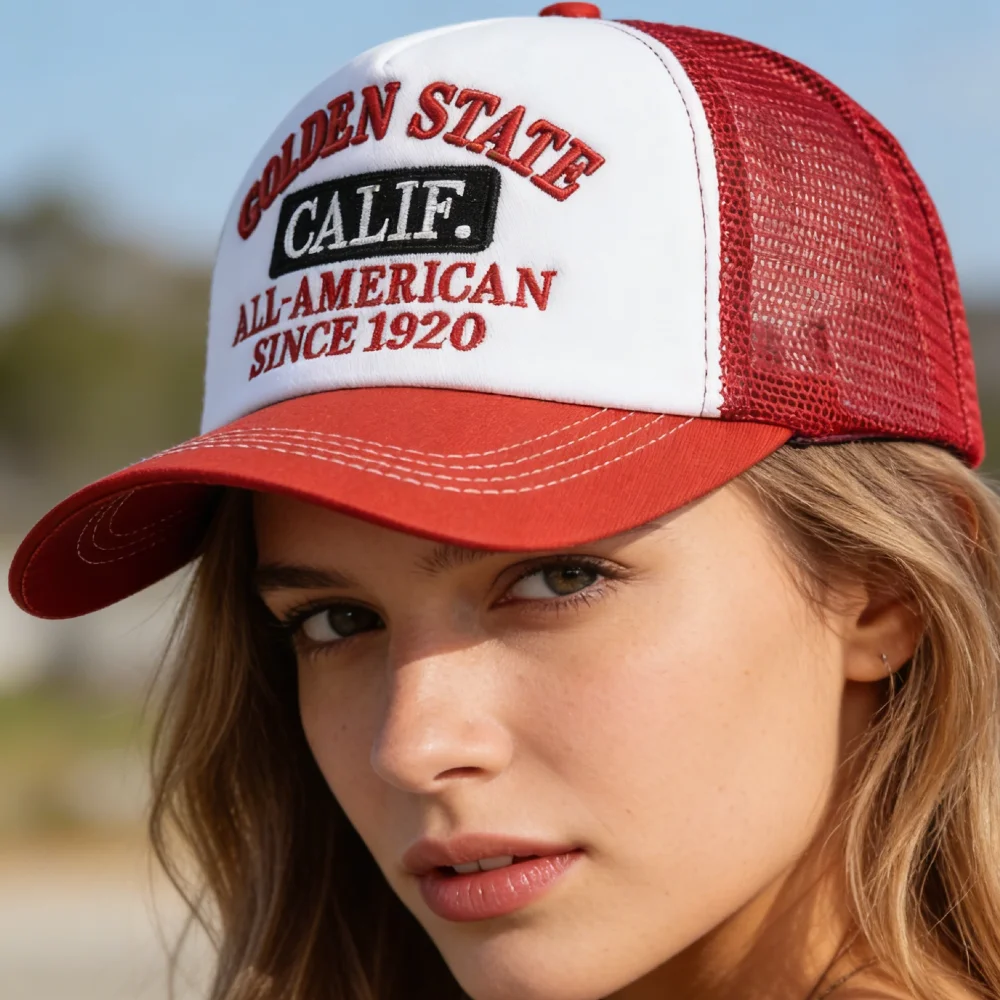 Heißer Verkauf Unisex Fashion Trucker Caps Golden State California Bestickte Mesh-Baseballkappe für Herren Damen Outdoor-Hüte und -Kappen – Detail 14