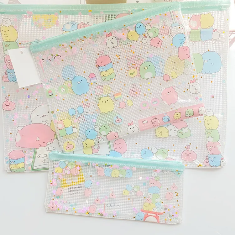 3pcs/set Sumikko Gurashi Plastic Zipper Bag A4 A5 B6 Paper File Folder Book Case Bag File
