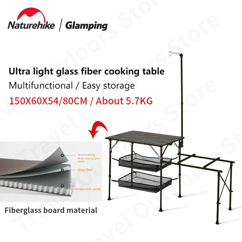 

Naturehike FG01 Foldable Picnic Table Ultralight Glass Fiber Cooking Worktop Outdoor Furniture Gas Range Rack With Mesh Bag