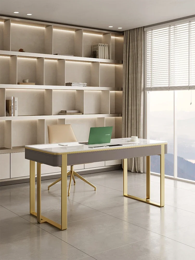 

Light luxury rock board desk modern simple small family study desk designer high-end computer desk