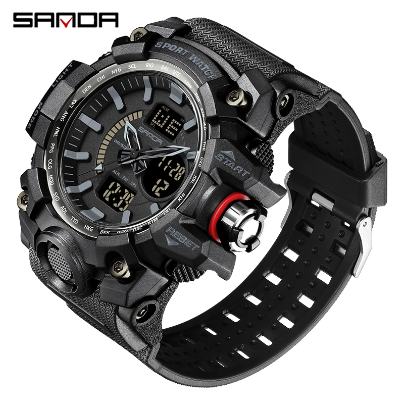 

SANDA 2022 New Men's Watches G Style date Sports Military 50M Waterproof Quartz Watch For Male Digital Wristwatch Clock Men