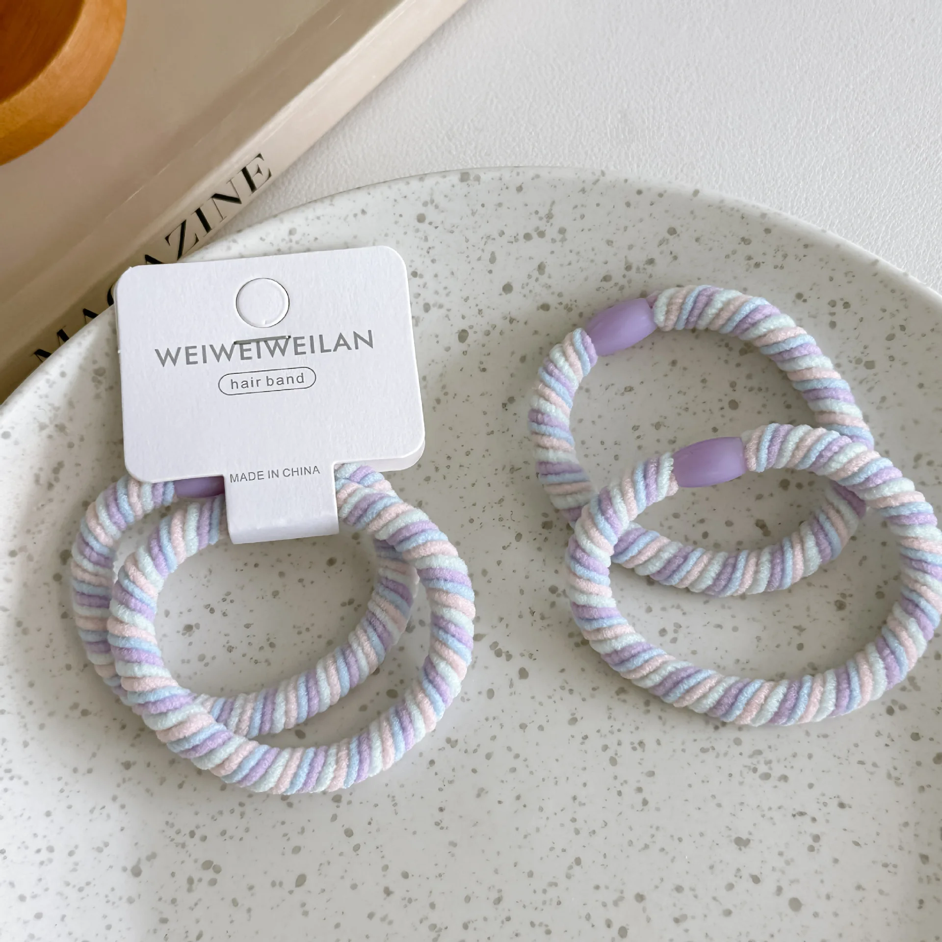 4 Stück Eiscreme-Farbe, elastisches, weiches Haarband, täglich vielseitiger kleiner Leder-Haarring – Detail 8