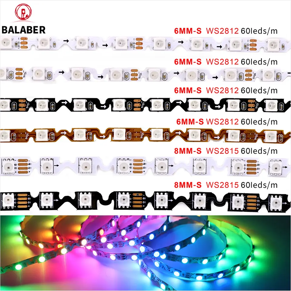 5V 12V WS2812 WS2815 S Shape Foldable Led Strip Light Addressable for DIY 60leds 6mm PCB I Dream Color 5050 RGB Pixels LEDLight image 1