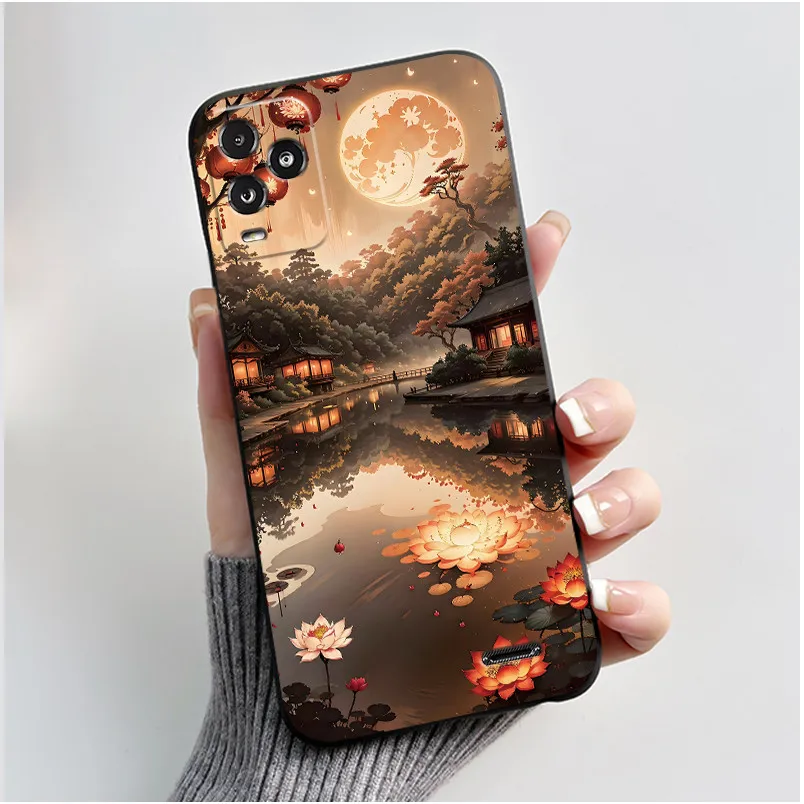 Aesthetic Dreamy Scenery Pattern Black Phone Case - Soft Shockproof Casing