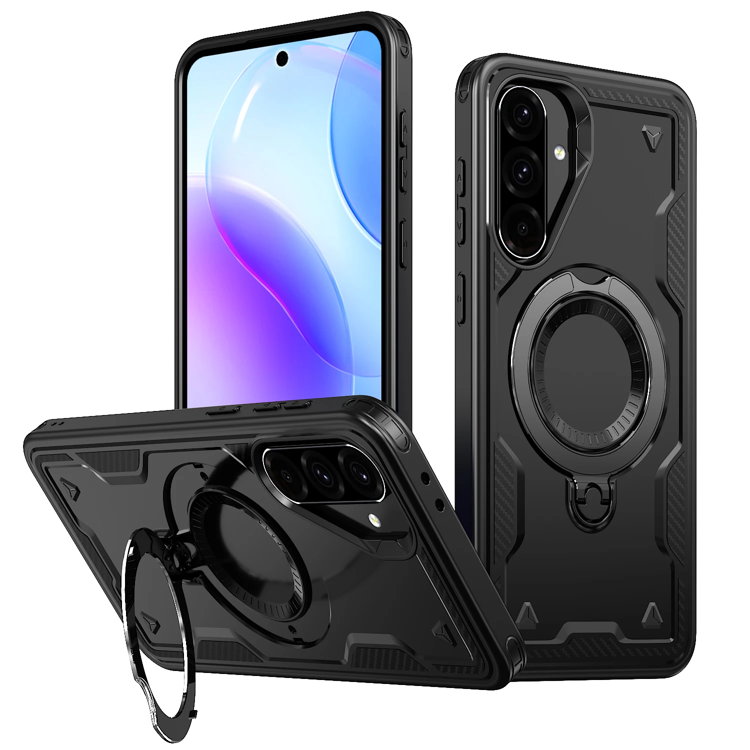 Dual Layer Shockproof Hard Cover with Ring Magnetic Fold Bracket
