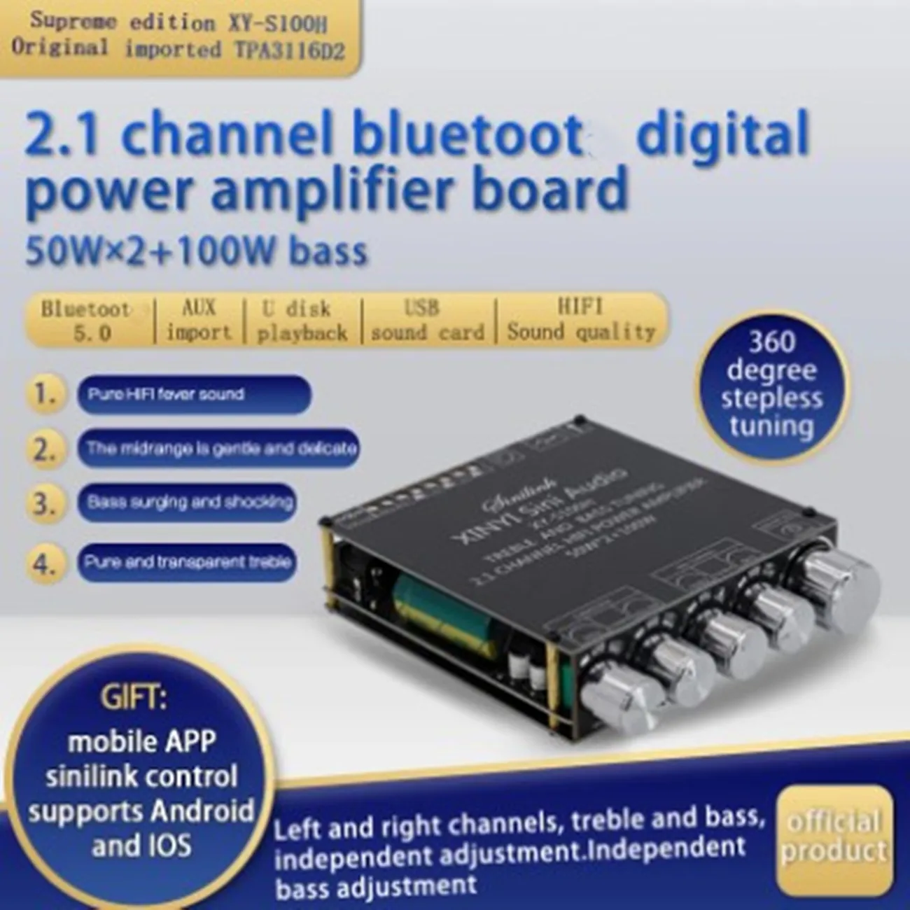 XY-S100H HIFI TPA3116D2 Bluetooth 5 0 панель усилителя сабвуфера 50WX2 + 100 Вт 2 1 каналов мощность