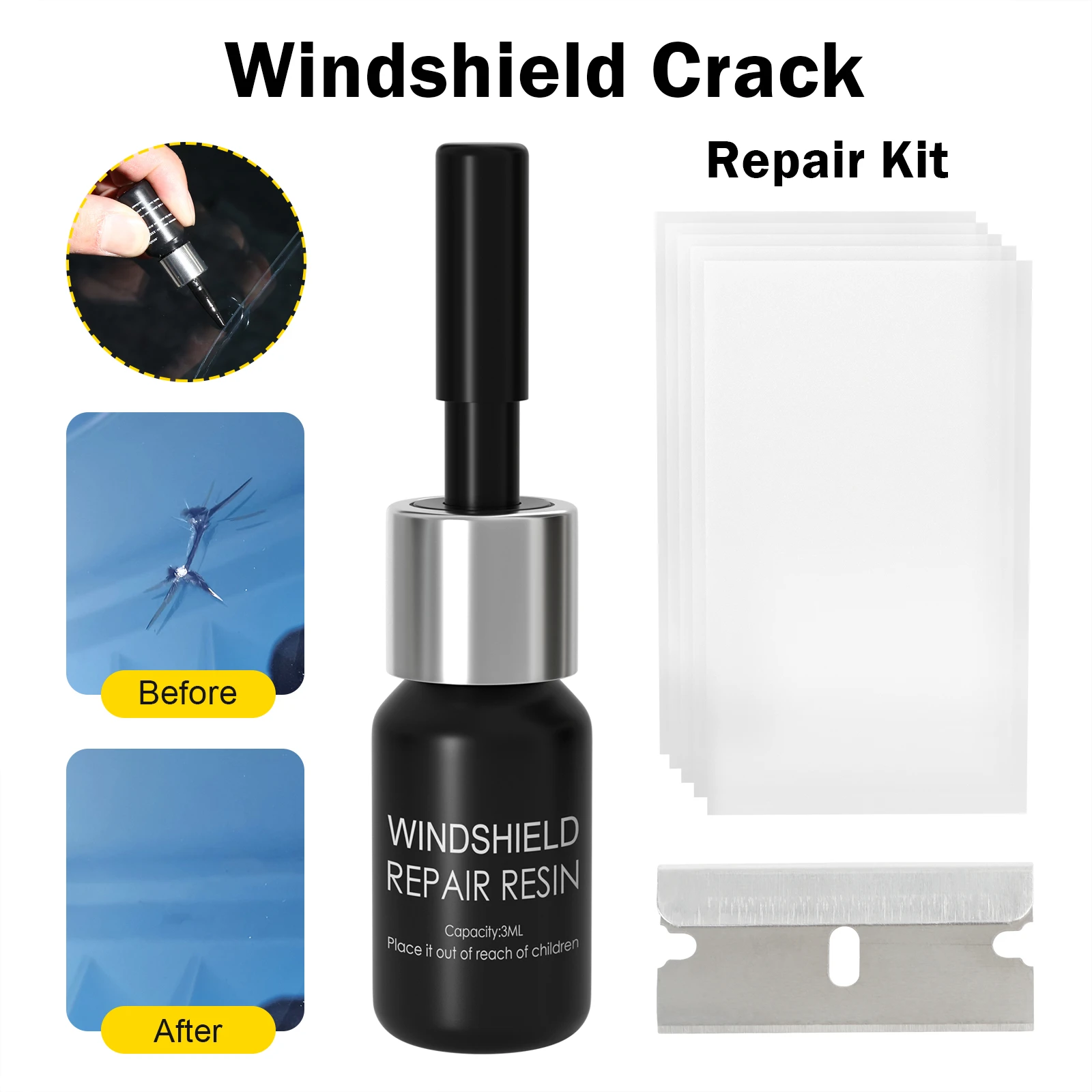 자동차유리복원제 자동차용 유리 복원제 앞유리 차유리복원 유리접착체 Glass Crack Repair Kit