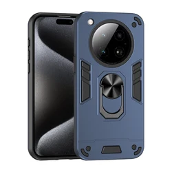 Rugged Armor Shockproof Phone Case with Metal Ring Holder and TPU Frame for Infinix Zero 40 4G (Navy Blue)