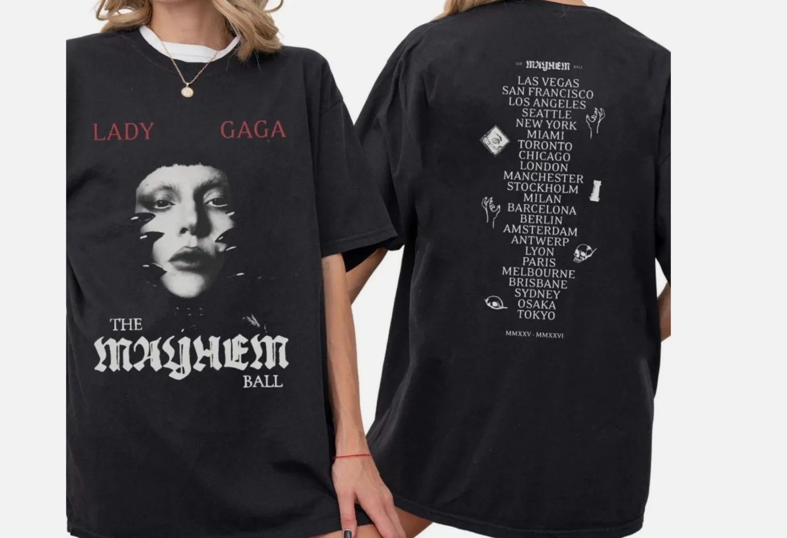 2 Sided Lady Gaga Mayhem Shirt, the Mayhem Ball Tour Fans Gift T