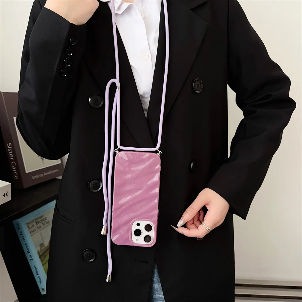 Glossy Wave Water Ripple Crossbody Lanyard Phone Case - Soft Silicone Cover