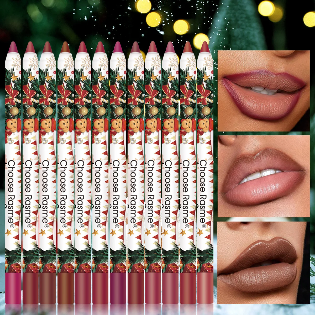 Christmas 12pcs Lip Liner Set - Long lasting waterproof - Easy to paint lip outline ideal for everyday use and festive wear 2