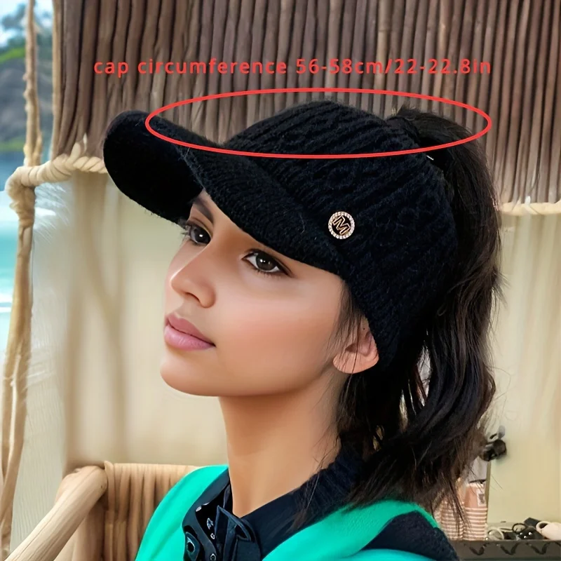1PC Thick Lined Comfortable Knitted Sun Hat, Suitable for Women - Ear Protection, Autumn and Winter Elastic Baseball Cap