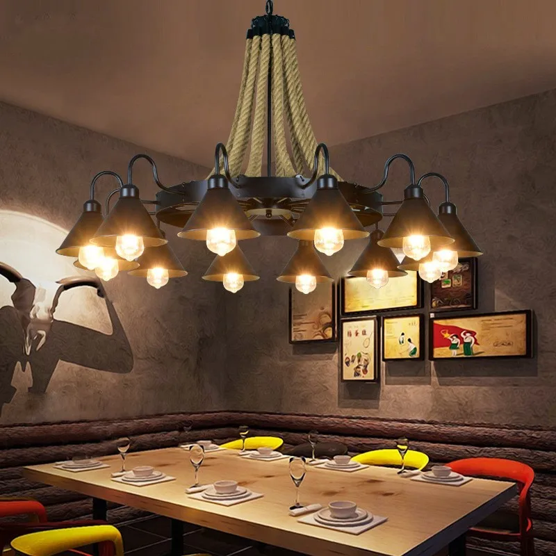 

Industrial Chandelier Classical LED Creative Rope Retro Pendant Lamp Fixtures Design for Loft Hotel Restaurant Pendant Lamps