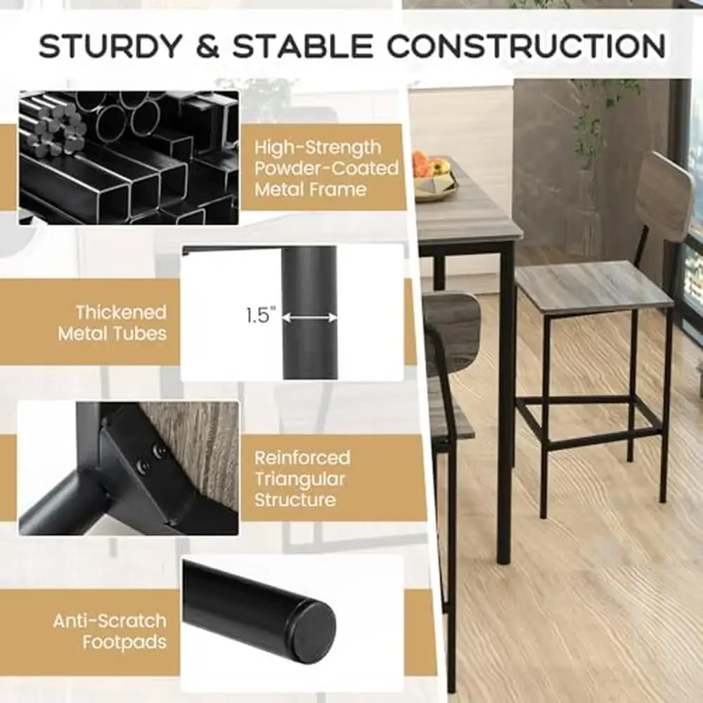 Bar Table Chair Modern 5-Piece Counter Height Dining Table Set Sturdy MDF & Steel Construction Space-Saving Design Ergonomic Backrest & Footrest