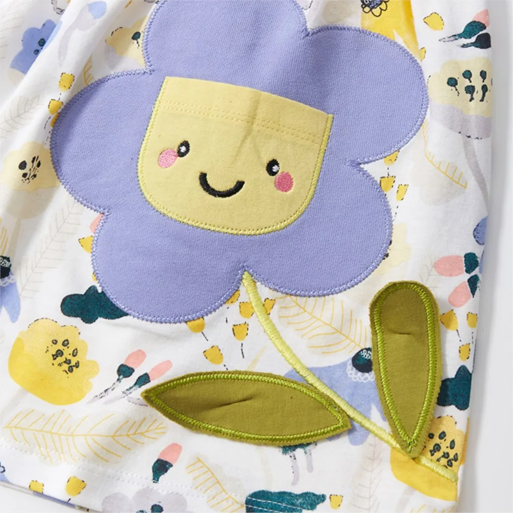 2025 Summer Kids Clothes Baby Girls Children's Clothing Embroidered Cartoon Flowers Unicorn Gifts Dresses 2-7 Year