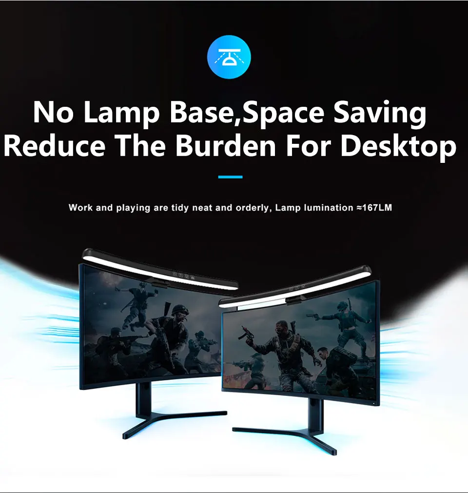 LED monitor light bar mounted on curved screen monitor