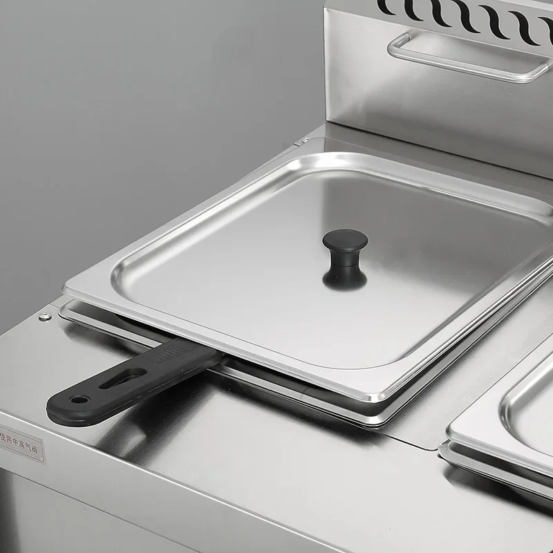 Stainless Steel French Fries Machine 2 Tanks 2 Baskets Commercial Potato Chip Fryer Gas Deep Fryer 6