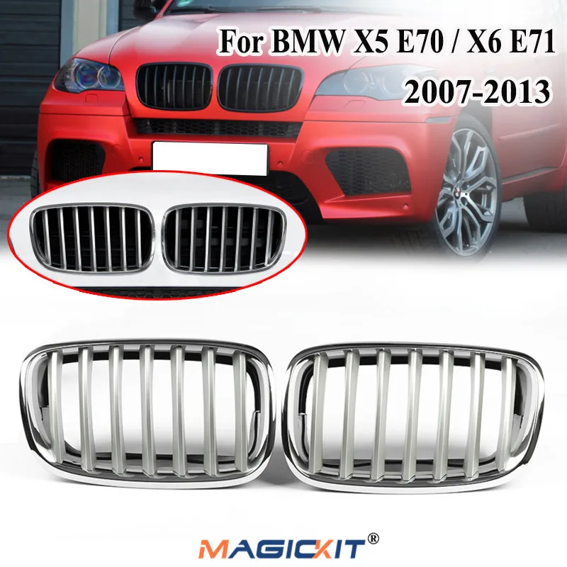 Magickit 2 Stuks Zilveren Voorkant Kap Sport Bumper Nier Grille Grill